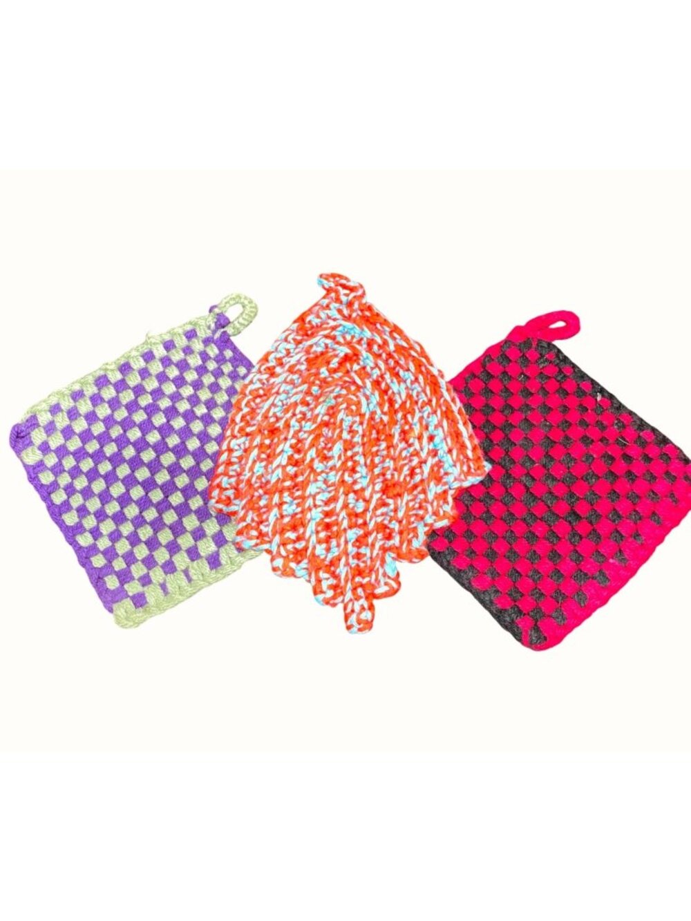 Retro Handwoven Cotton Pot Holders Checkered Crochet Durable Heat Resistant